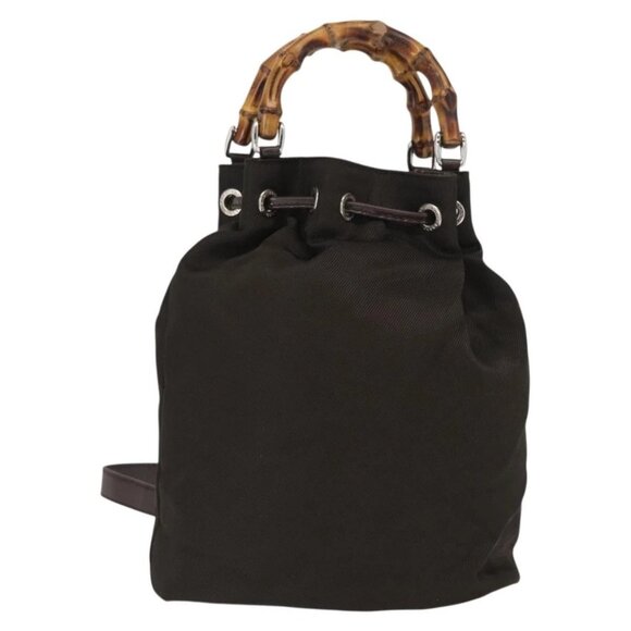 Gucci Handbags - GUCCI Bamboo Hand Bag Nylon 2way Khaki Silver